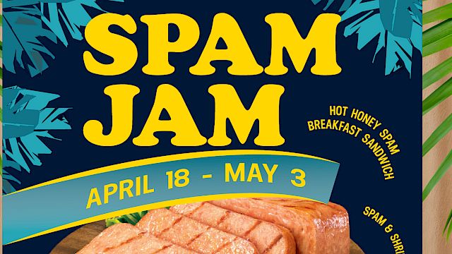 Hideout Spam Jam can with tropical design with two menu cards.