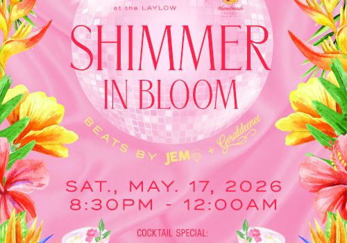 Shimmer in Bloom party flyer with event info