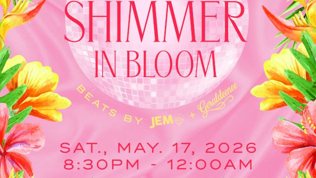 Shimmer in Bloom party flyer with event info